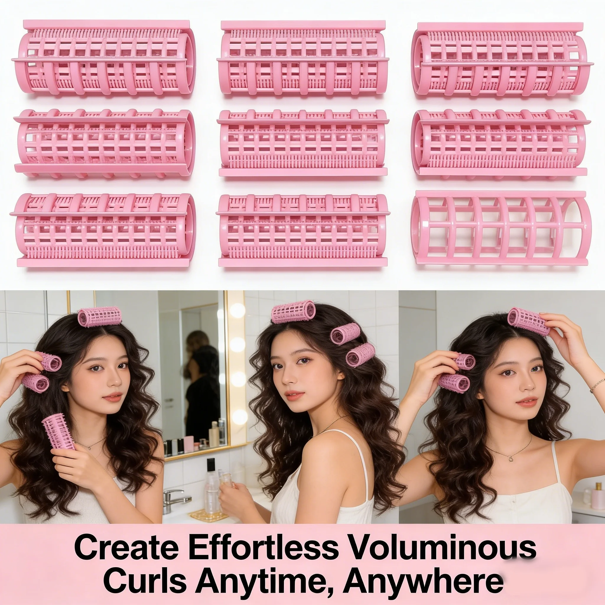 9-piece set of curly hair rollers for creating various hairstyles such as airy bangs, high forehead, and big waves. view 3