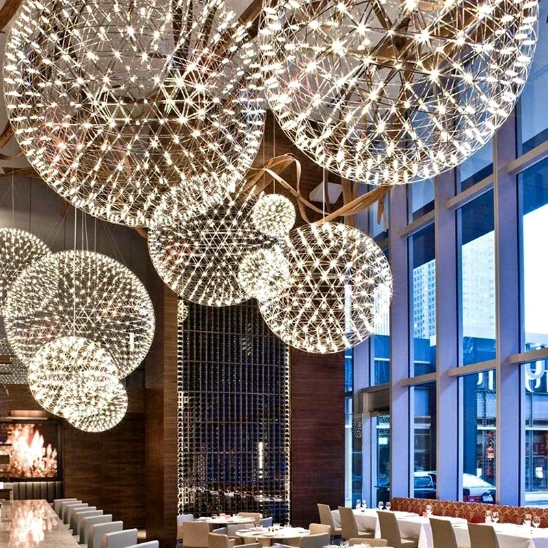 

LED Spark Ball Chandelier Fixture Stainless Steel Firework Pendant Lamp for Home Decorative Lighting 110-240V Brief Loft Design