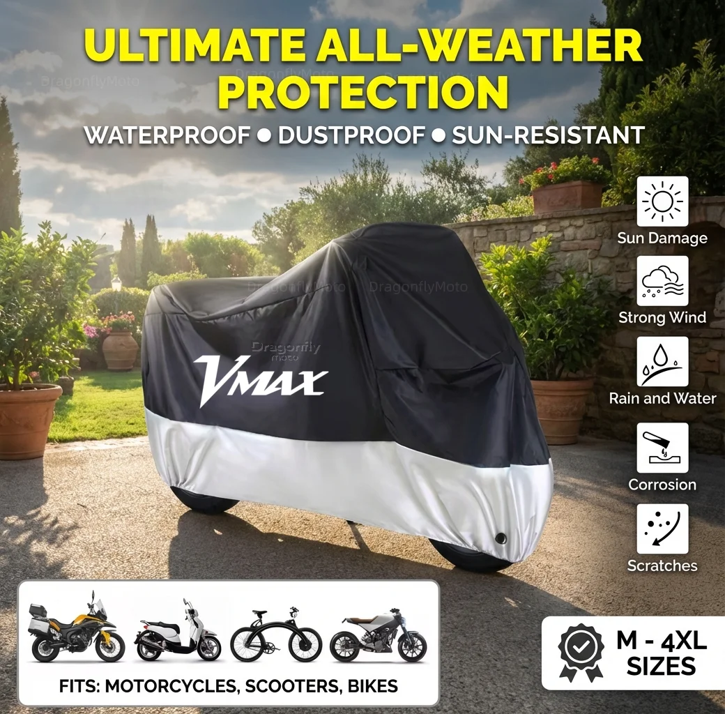 

For Yamaha VMAX V-MAX V MAX 1200 1985-2008 All Season Motorcycle Cover Silver Black Waterproof Dustproof UV Protection