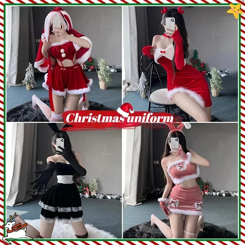 Sexy Christmas Dress Santa Claus Series Costume Xmas Party Girl Red Dress Cloak Rope Unifrom Sexy Pajamas Club Party Cosplay