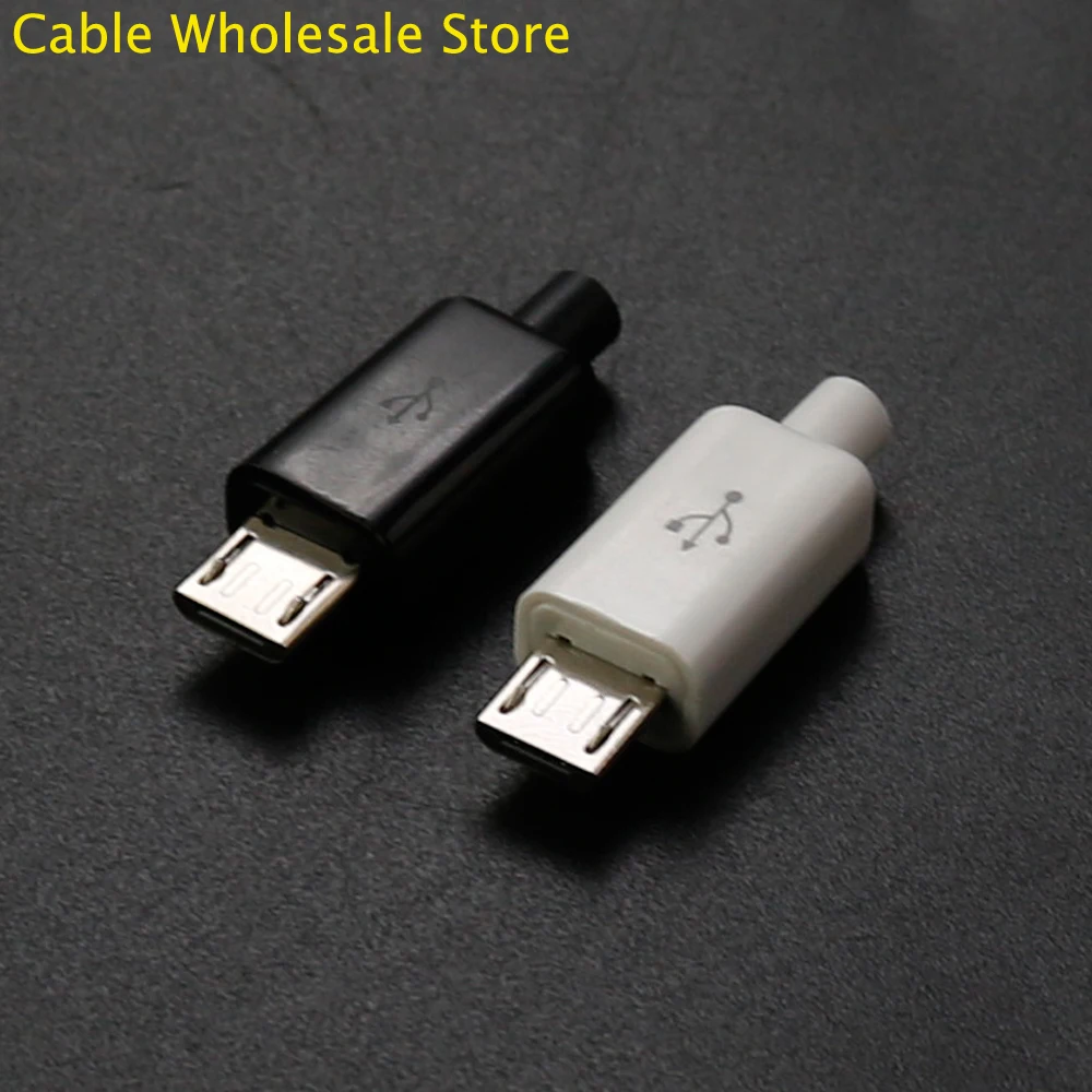 Cable Wholesale Store 1Pcs Micro USB Plug Black/White Soldered Data OTG Line Interface DIY Data Cable Accessories Set Of Four