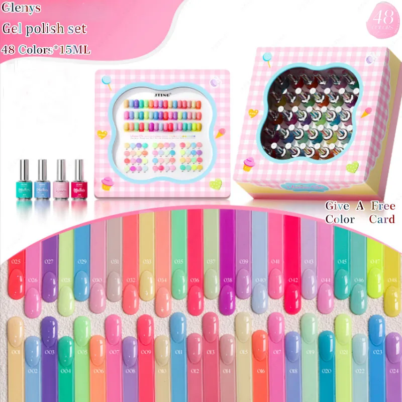 

Glenys 48 Color nail polish Glue All Network Popular Fashion Color Soaking gel Factory Direct Nail Shop Essential Varnish Set