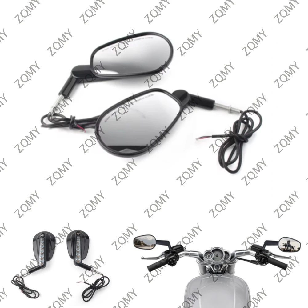 Motorcycle Rear View Mirrors w/LED Turn Signal Light For Harley VROD VRSCF 2009 2010 2011 2012 2013 2014 2015 2016 2017 Black