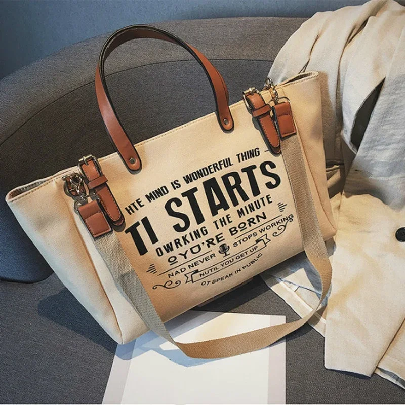 

New Korean Edition Slanted Canvas Large Capacity Travel Handheld Tote Backpack 2026 Handbag Trendy Versatile Fashion Casual Bag