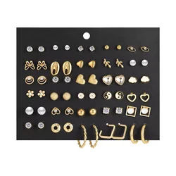 40 Pcs Gold Color Earring Set for Women Vintage Butterfly Heart Pearl Crystal Stud Earrings Korean 2025 New Simple Jewelry Gifts