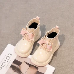 2024 Winter New Children Short Boots for Girls Fashion Sweet Bowtie Soft Bottom Anti-slippery Versatile Casual Side Zipper Shoes