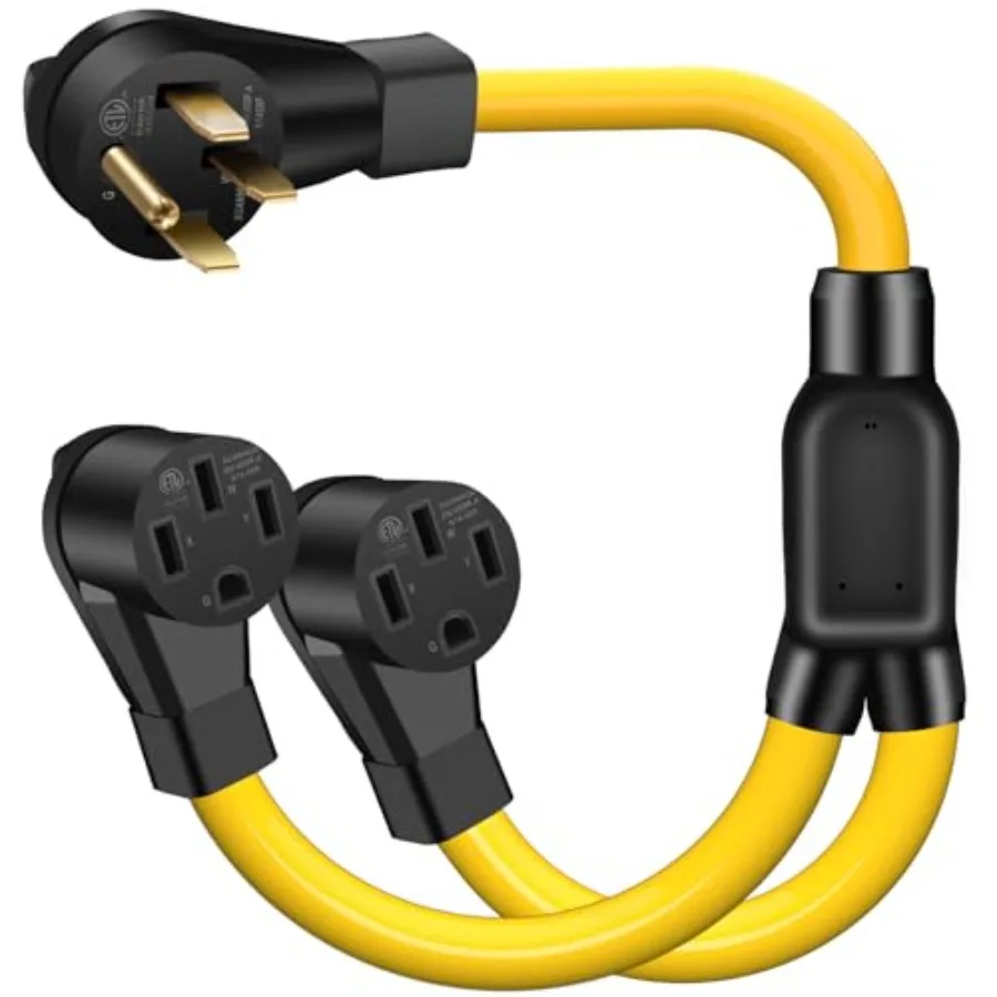 50 Amp Y Splitter Adapter Cord for RV and EV 4 Prong 250V NEMA 14-50P to 2X 14-50R Heavy Duty 6/3+8/1 Gauge STW Wire Outdoor Po