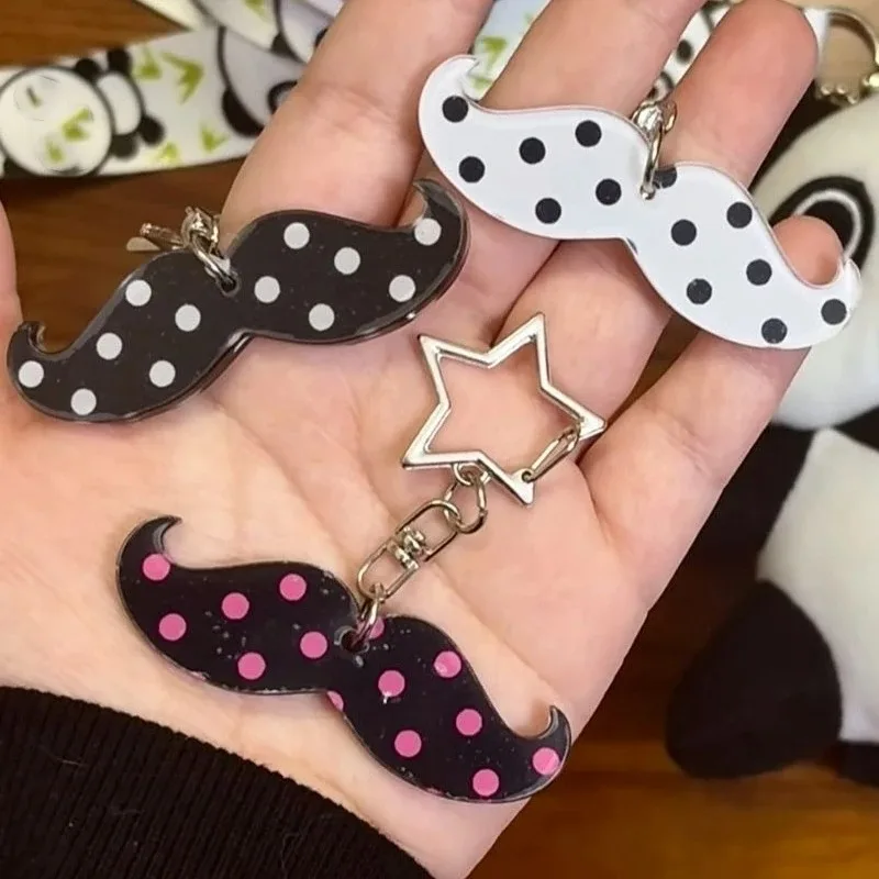 Punk Polka Dot Beard Keychain Pendant Accessories Kawaii Harajuku Cute Cartoon Y2K Bag Korean Fashion Pendant Jewelry