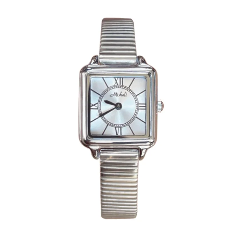 Stylish Women'S Wristwatch, Stainless Steel Band, Quartz Movement, New Design, Small Square European-Style Gold-Tone Watch.