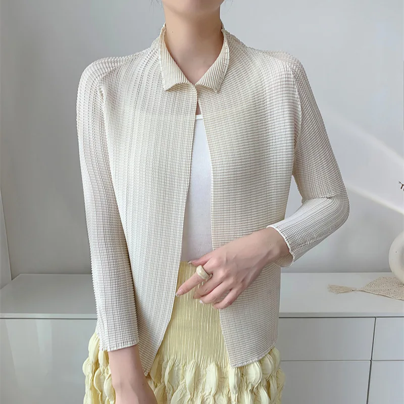 Miyake-stijl geplooide top 2025 vroege herfstjas geplooid dames superelastisch en vloeibaar maïskorrelvest