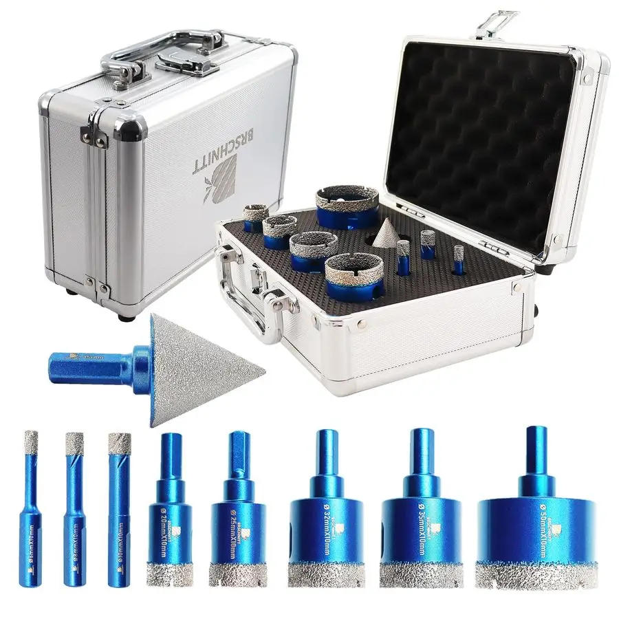 

Core Drill Bit Set 9pcs Hole Saw Kit for Porcelain Tile, Ceramic, Marble, Granite Drilling, 6 8 10 20 25 32 35 50mm Bits amp 1 3