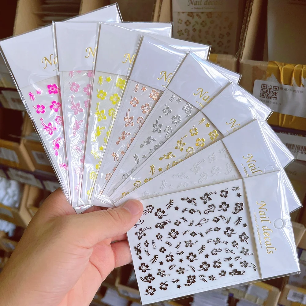 

1Pc Hibiscus Flower Nail Sticker 3D White Black Blossom Floral Nail Art Decals Petal Leaf Adhesive Sliders Manicure Decoration