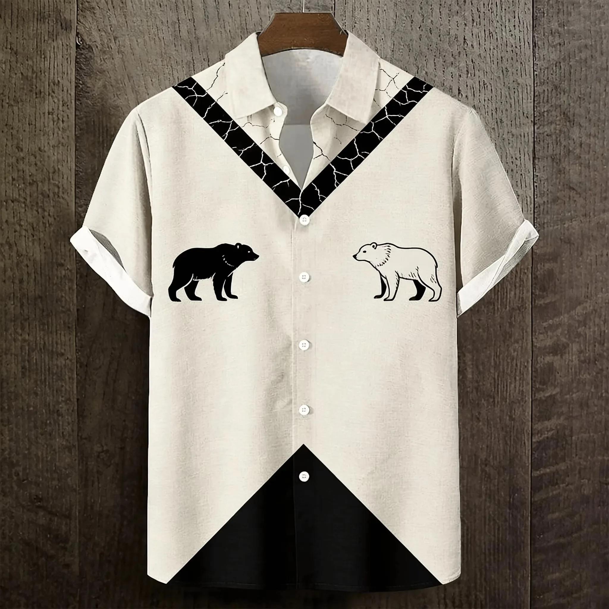 New Hot Selling Men's Fashionable Tribal Printed Short Sleeved Shirt with Retro Printed Pattern