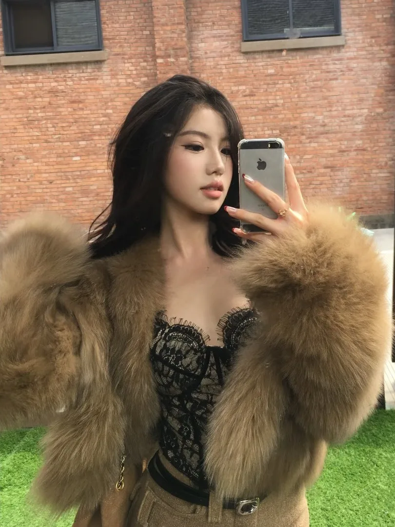 친환경 모피 코트 여성용 인조 가죽 및 모피 자켓 한국 스타일 루즈핏 겨울 외투