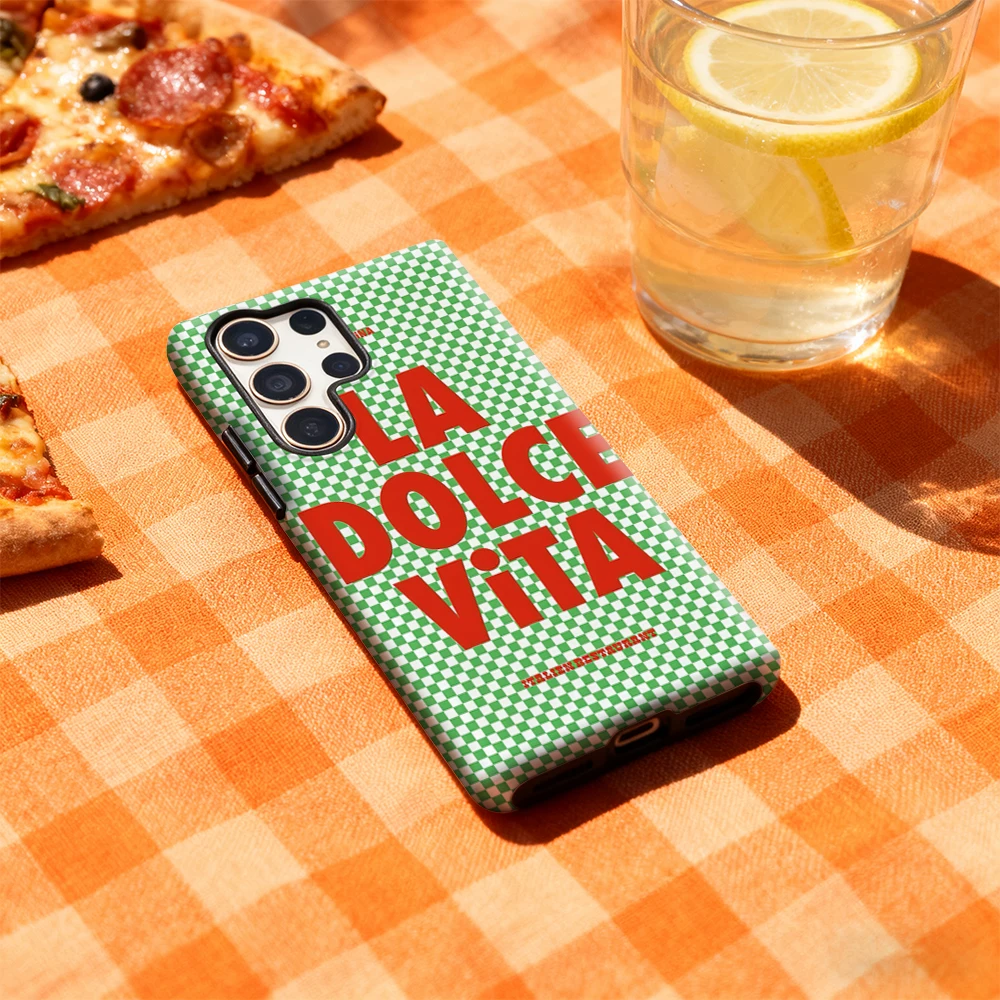 حافظة لهاتف سامسونج جالاكسي S25 Ultra S24 S23 Ultra Plus غطاء خلفي لامع بطبقة مزدوجة من La Dolce Vita