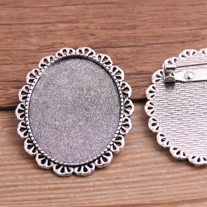 4pcs 30*40/18*25mm Inner Size Antique Silver color/Bronze Oval Brooch 7 Style Cabochon Base Setting Charms Pendant