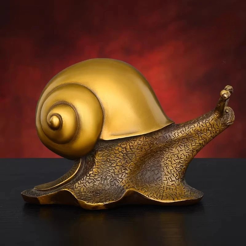 Creative Feng Shui Brass Snail Figurine for Home Living Office Desks
