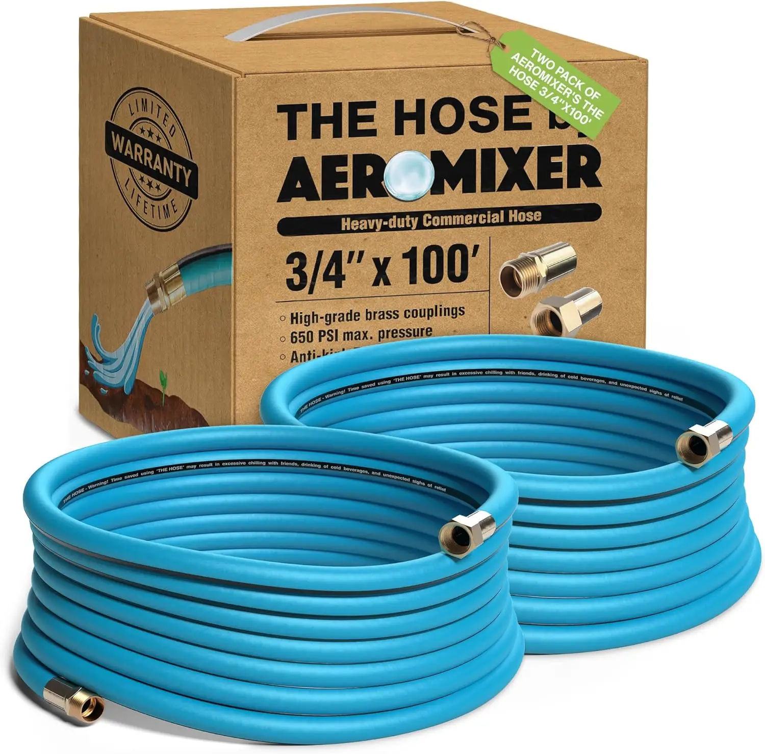 

Aeromixer THE HOSE-(2 Pack) 3/4 Inch Garden Hose 100 Ft,Kinkless Commercial Garden Hoses, Heavy Duty Industrial Water Hoses f