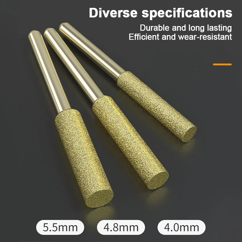 Gold Diamond Coated Cylindrical Burr 4-5.5mm Chainsaw Sharpener Stone File Chain Saw Sharpening Carving Grinding Power Tools Kit