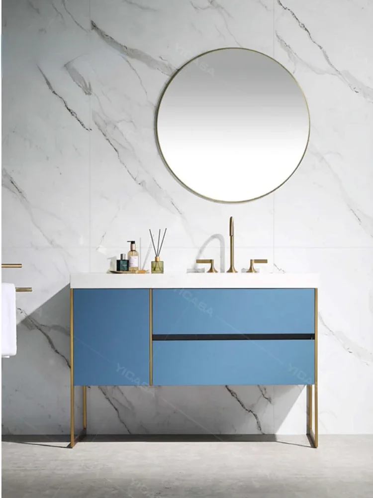 Blue double bathroom vanity set artificial stone wash top large capacity storage cabinet color and size