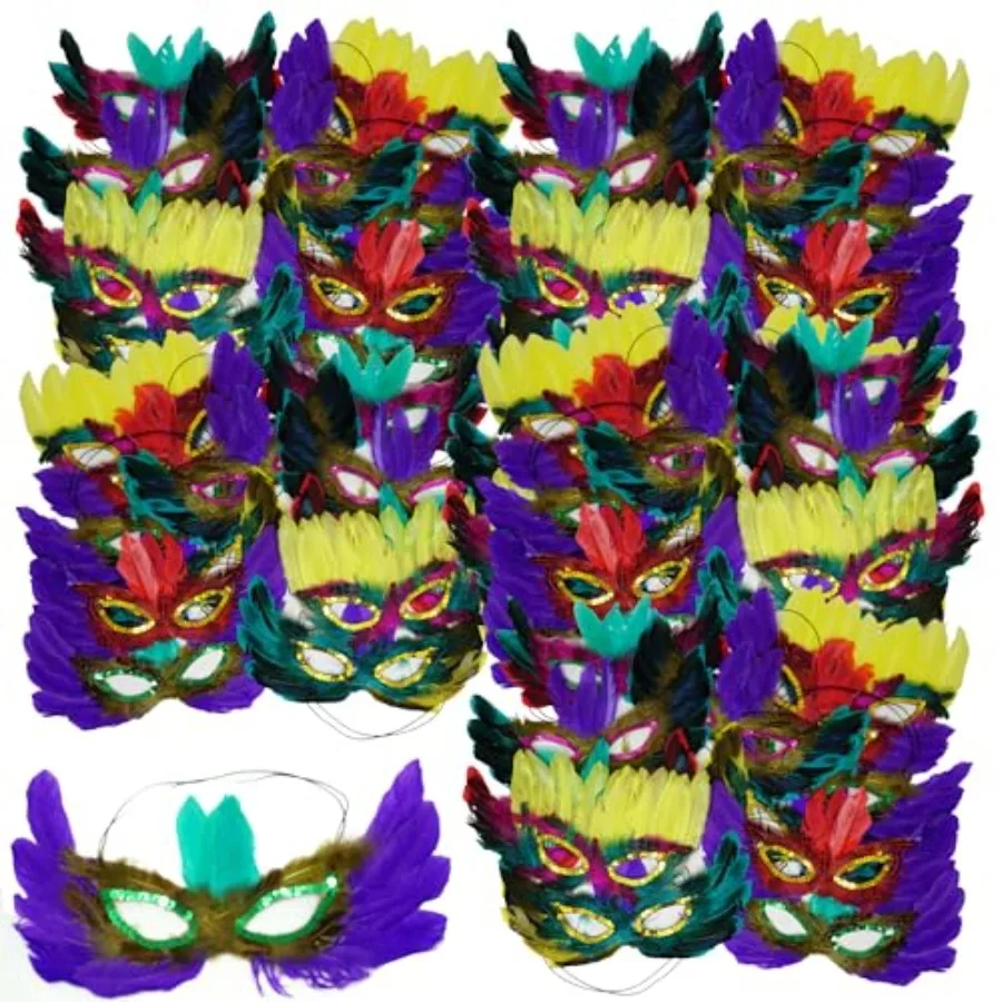 

Bulk Mardi Gras Masks With Feathers for Adult Men Women Masquerade Party Masks for Party Outfit Accessories