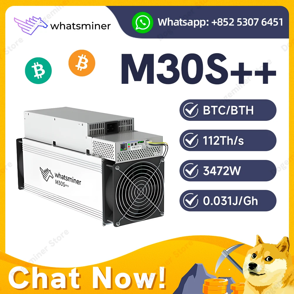 Whatsminer M30S++ 100T 110T MicroBT Bitcoin Crypto Miner SHA256 Algorithm BTC Asic Mining Machine