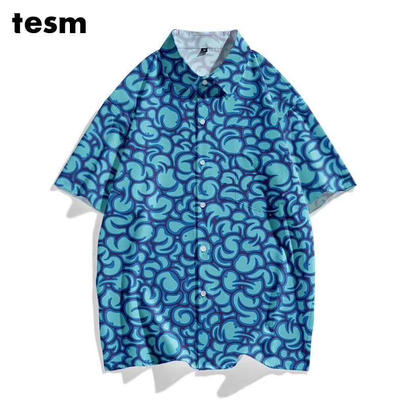 

TESM Мужская красочная рубашка в горошек с коротким рукавом, свободная посадка, повседневные летние пляжные гавайские рубашки, уличная одежда, топ для прогулок для родителей и детей