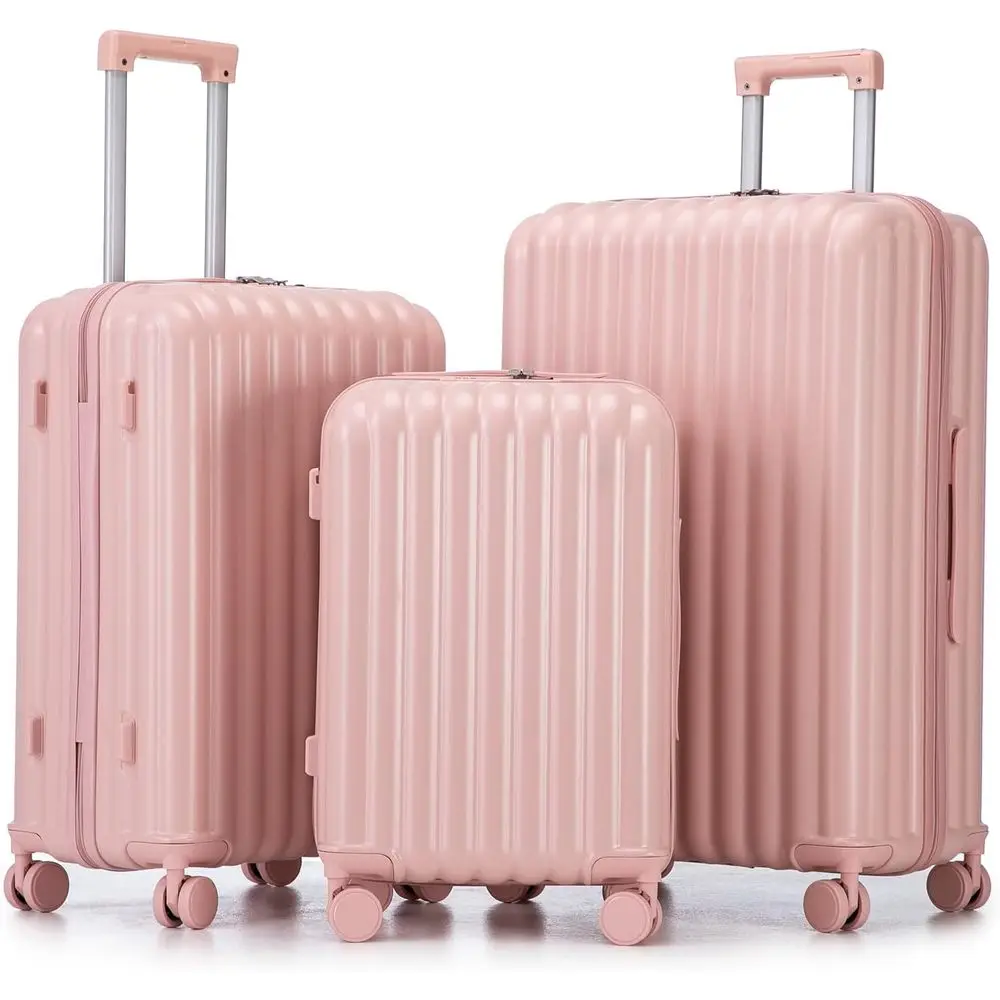 

3-Piece Spinner Luggage Set with Lock, Cup & Bottle Holders, Carry-On Size, Pink, Ideal for Men & Women
