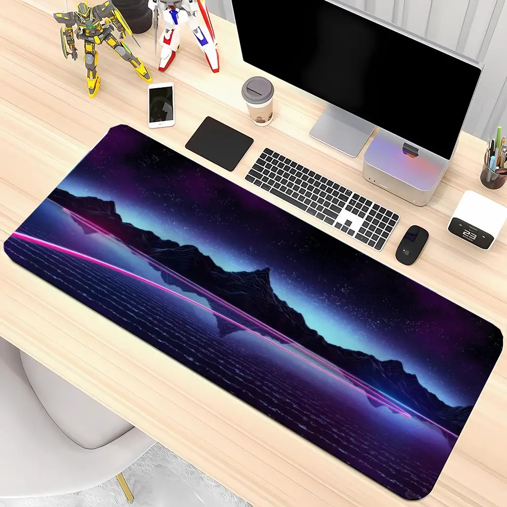 

Cyberpunk Dreams: Large Gaming Mouse -Features a stunning neon mountain and starry sky design for an immersive gaming experience