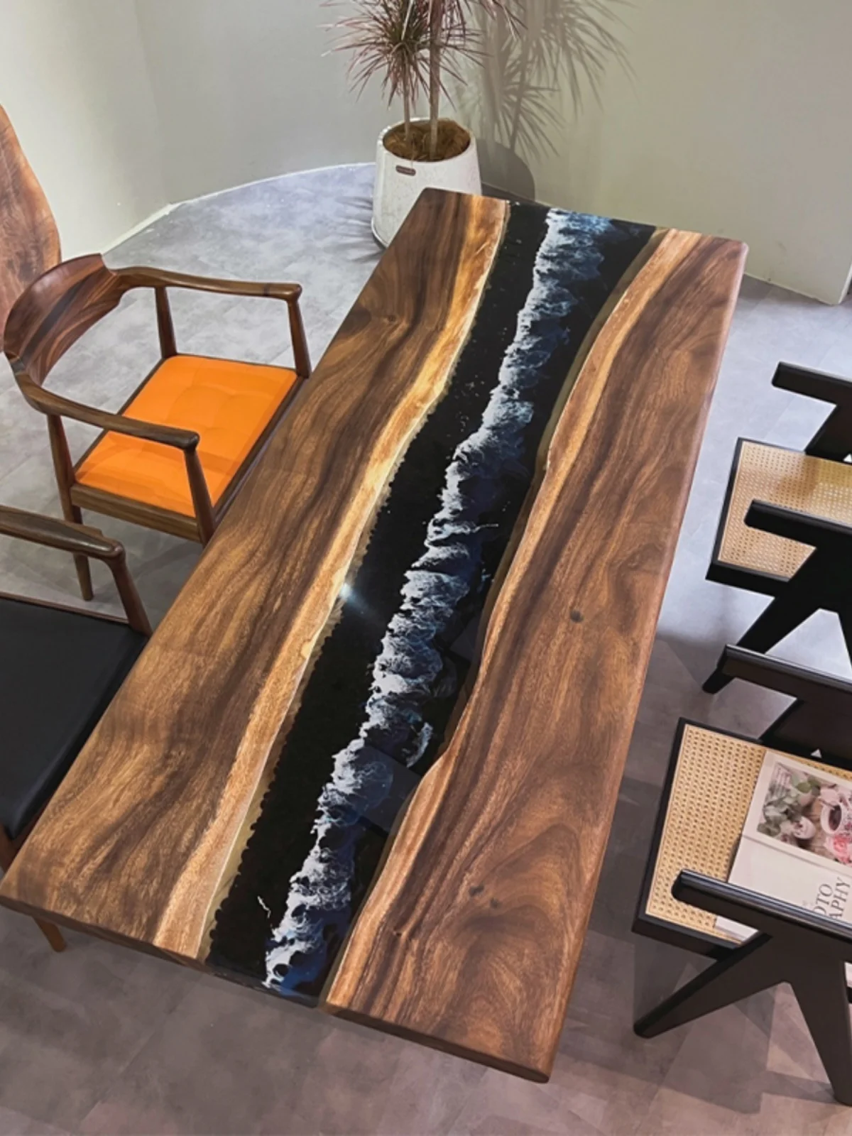 Epoxy resin river table tea large board table wave coffee solid wood dining log ocean panel