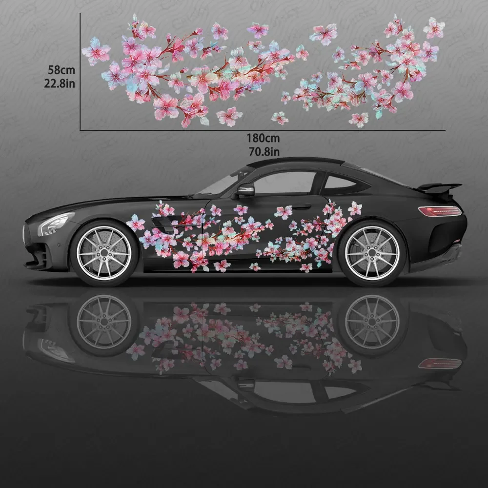 

Holographic Sakura Car Decal Vinyl Side Graphic Racing Accessories Ita Car Decoration Gradient Car Decal Sticker