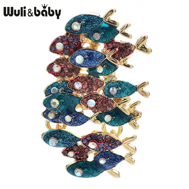 Wuli&baby New Lovely Fishes Brooches Pins For Women Unisex Enamel Shining Water Animal Party Casual Brooch Pins Gifts