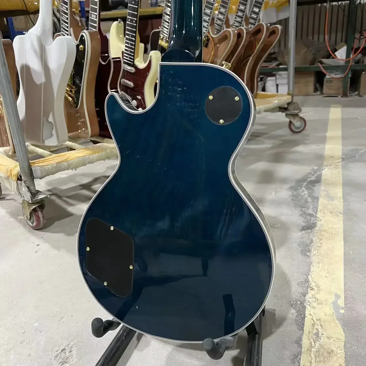 Custom Electric Guitar, Transparent Blue Color, Rosewood Fingerboard, Mahogany Body, Tiger Maple Top, Free Shipping, Gleeson