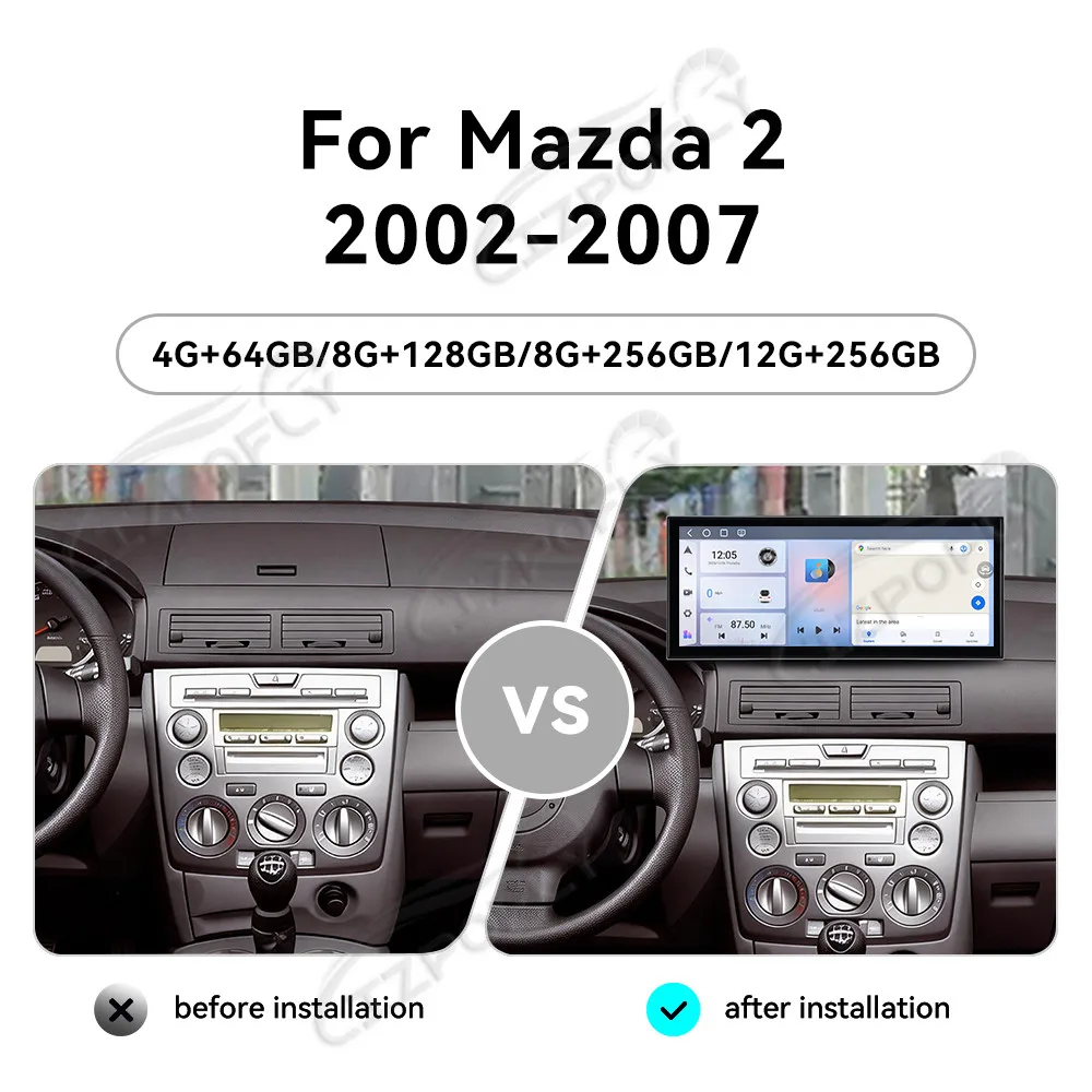 

15,8-дюймовый автомобильный радиоприемник с Carplay и Android Auto для Mazda 2 2002–2007 годов, GPS-навигация, мультимедийный проигрыватель, головное устройство