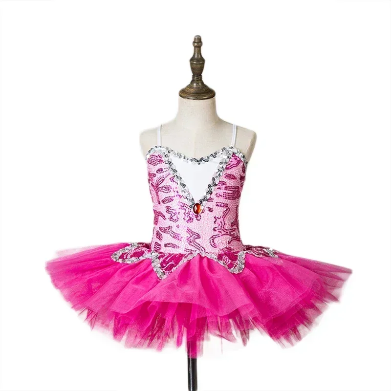 White Children Ballet Dress Sequins Performance Dancewear Little Swan Dance Costumes Girls Ballet Tutu Dancing Pompous Skirt