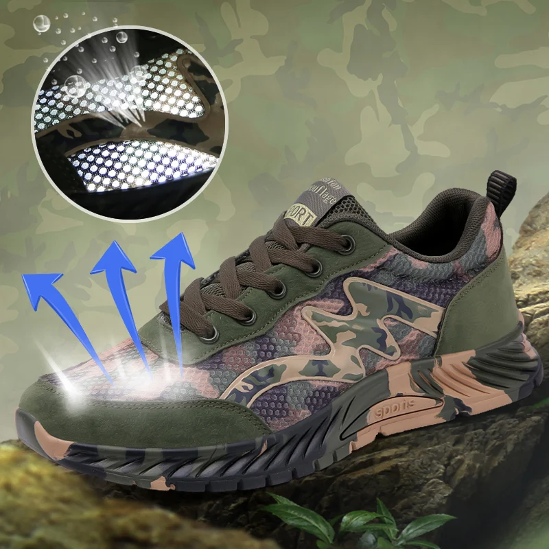 Men's Lace-up Sneakers - Camouflage Athletic Shoes - Breathable - Outdoor Hiking Running Basketball Workout Gym