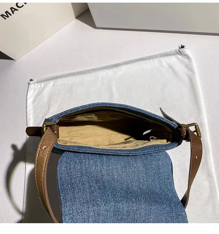 Autumn High Quality Women\'s Handbag Blue Denim FashioSquare Bag Textured Leather Shoulder Messenger Bag Lady Purse Casual Bag