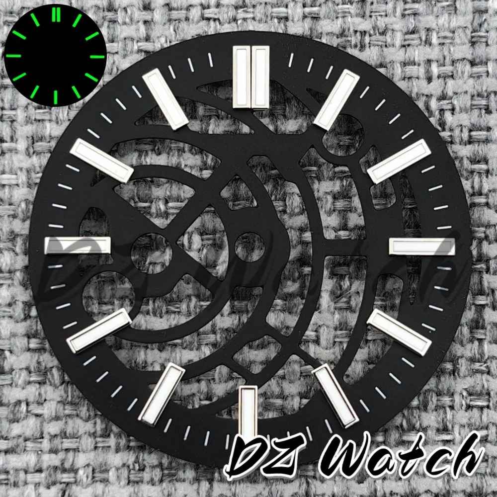 DZ 31mm/29mm Black/White/Blue/Green High Quality Skeleton Dial Suitable for NH70 NH72 Movement Green Luminous Watch Accessories