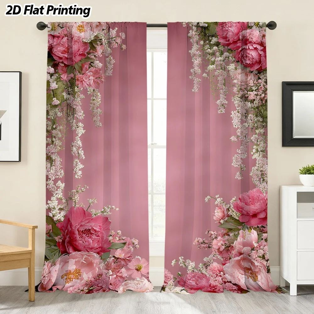 Elegant Floral Pink Printed Curtains for Living Room Window Drapes Cottage Style Romantic Luxury Curtain Decoration