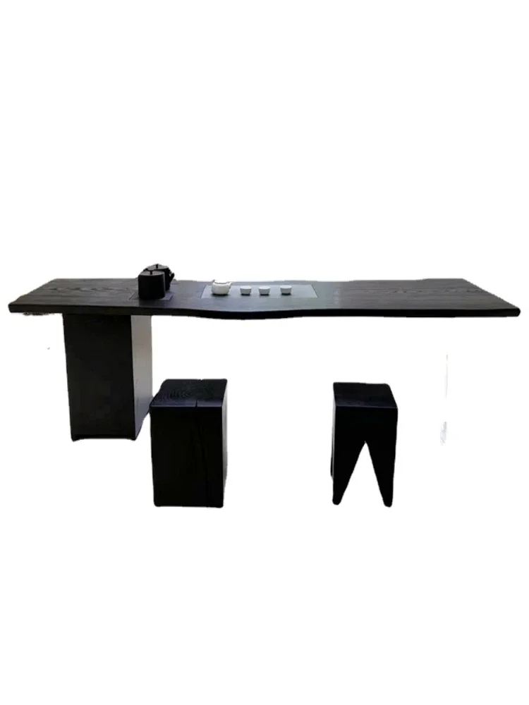 

ZZXL Solid Wood Tea Table Carbonized Black Acrylic Table Tea Table and Tea Tray Integrated Suspension Hidden Cabinet