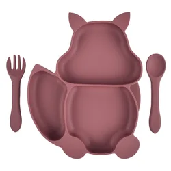 3 Pcs Baby Silicone Bibs Divided Dinner Plate Sucker Bowl Spoon Fork Set Training Feeding Food Utensil Dishes Tableware Kit for