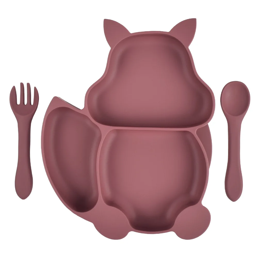 3 Pcs Baby Silicone Bibs Divided Dinner Plate Sucker Bowl Spoon Fork Set Training Feeding Food Utensil Dishes Tableware Kit for