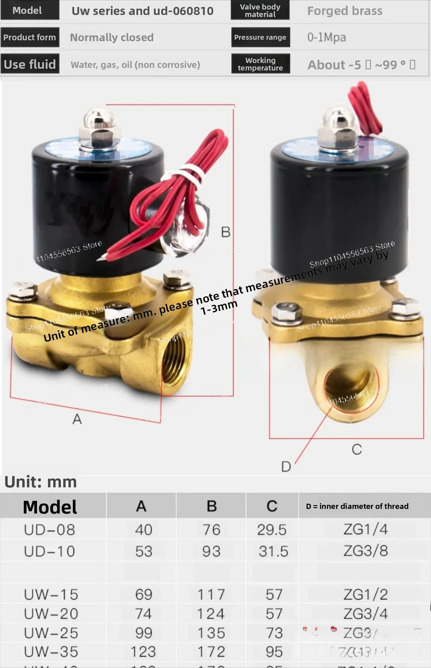 ​ ​ Электромагнитный клапан UD-08/UD-10/UD-8, 2/3-ходовой нормально закрытый водяной клапан для применений воздуха/масла/воды, контроль жидкости ​ ​