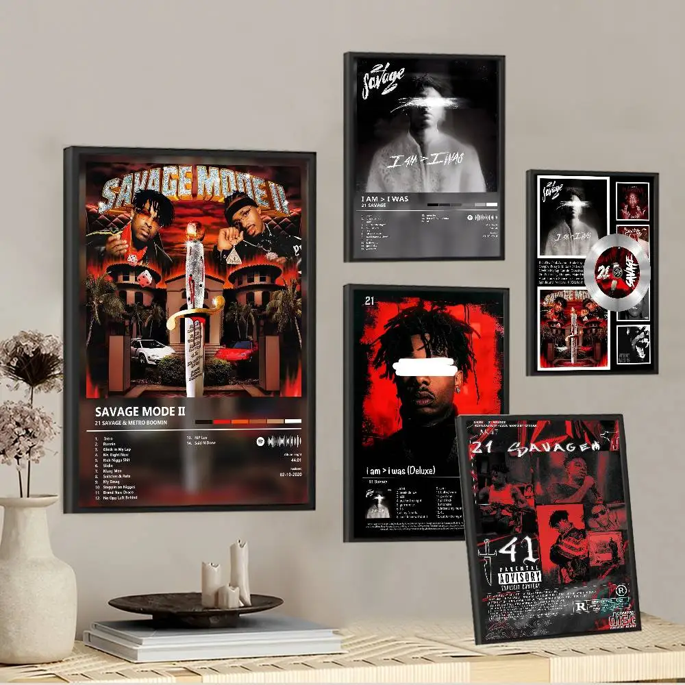Hip Hop Rapper 21 S-Savage Classic Vintage Posters Waterproof Paper Sticker Coffee House Bar Home Decor