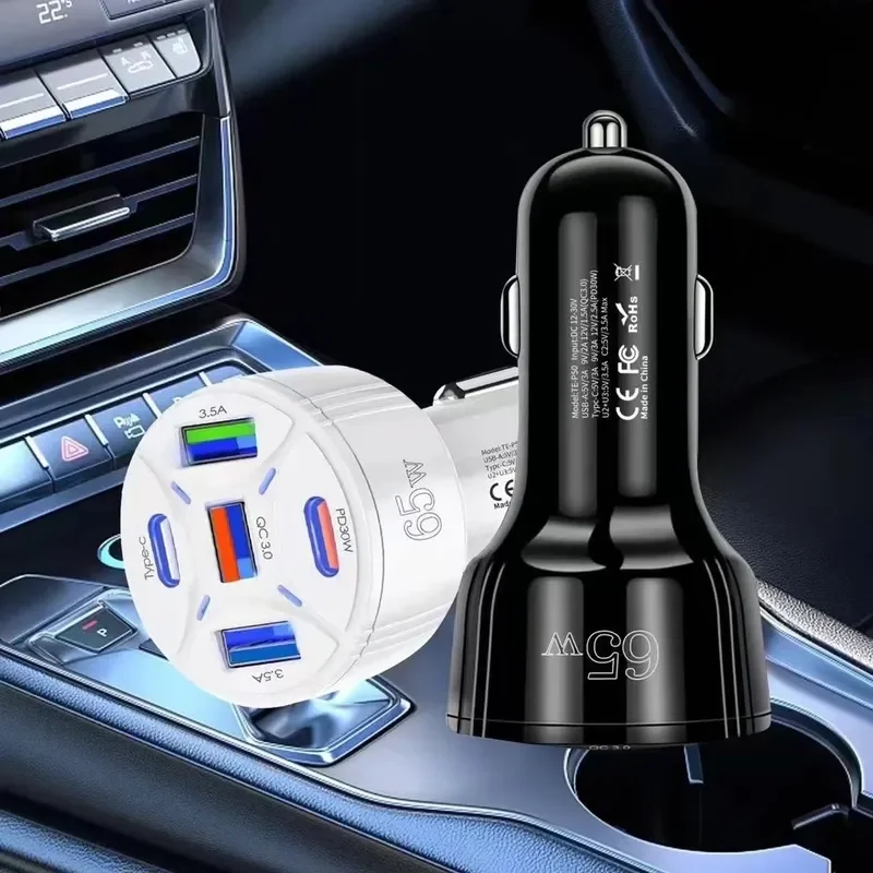for 65W Fast Charging High Current Car Charger with 3 USB Ports and 2 PD Ports