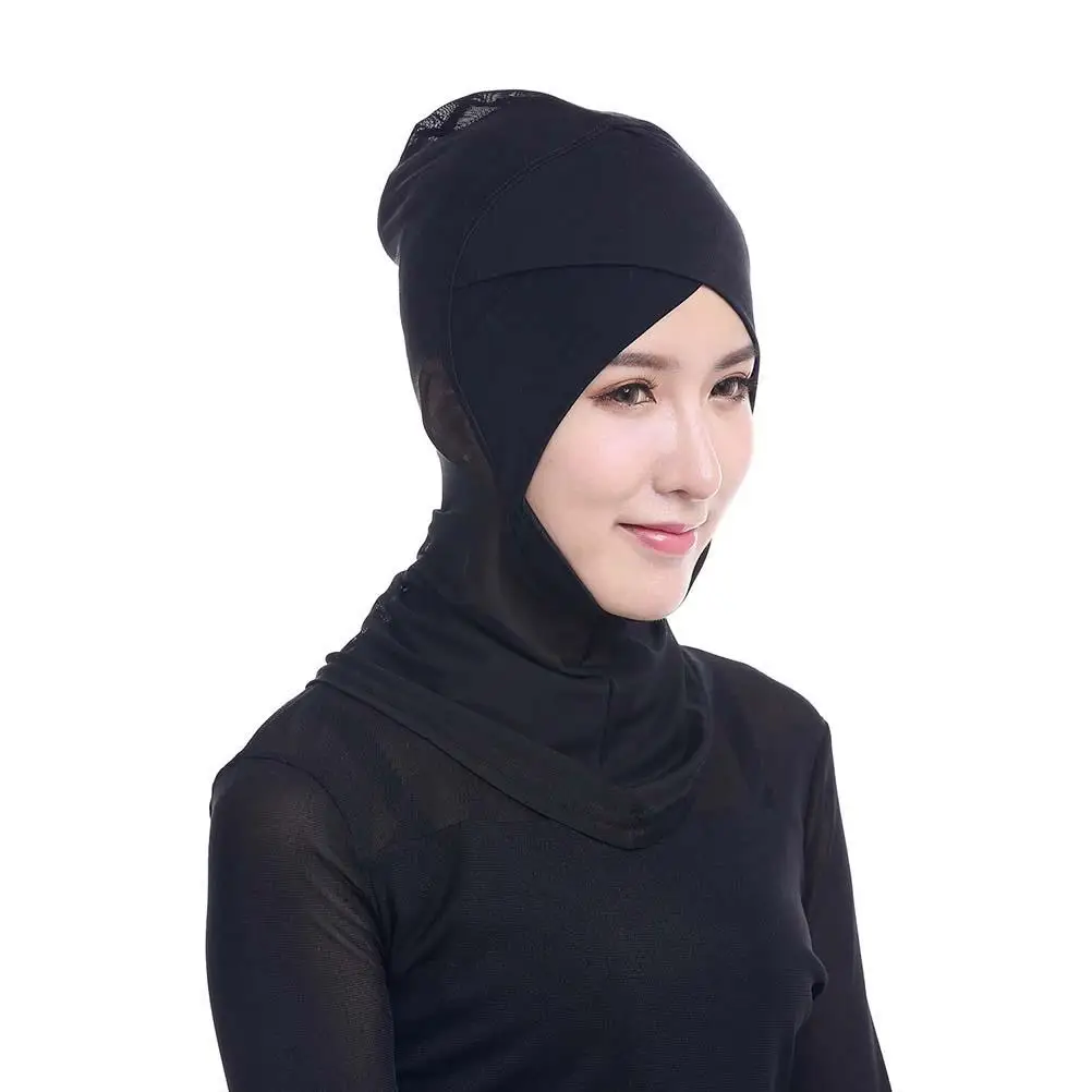 

Solid Black Color Full Hat Inner Hijab Muslim Cap Lightweight Stretchable Fabric Ramadan Shawl Arab Scarves