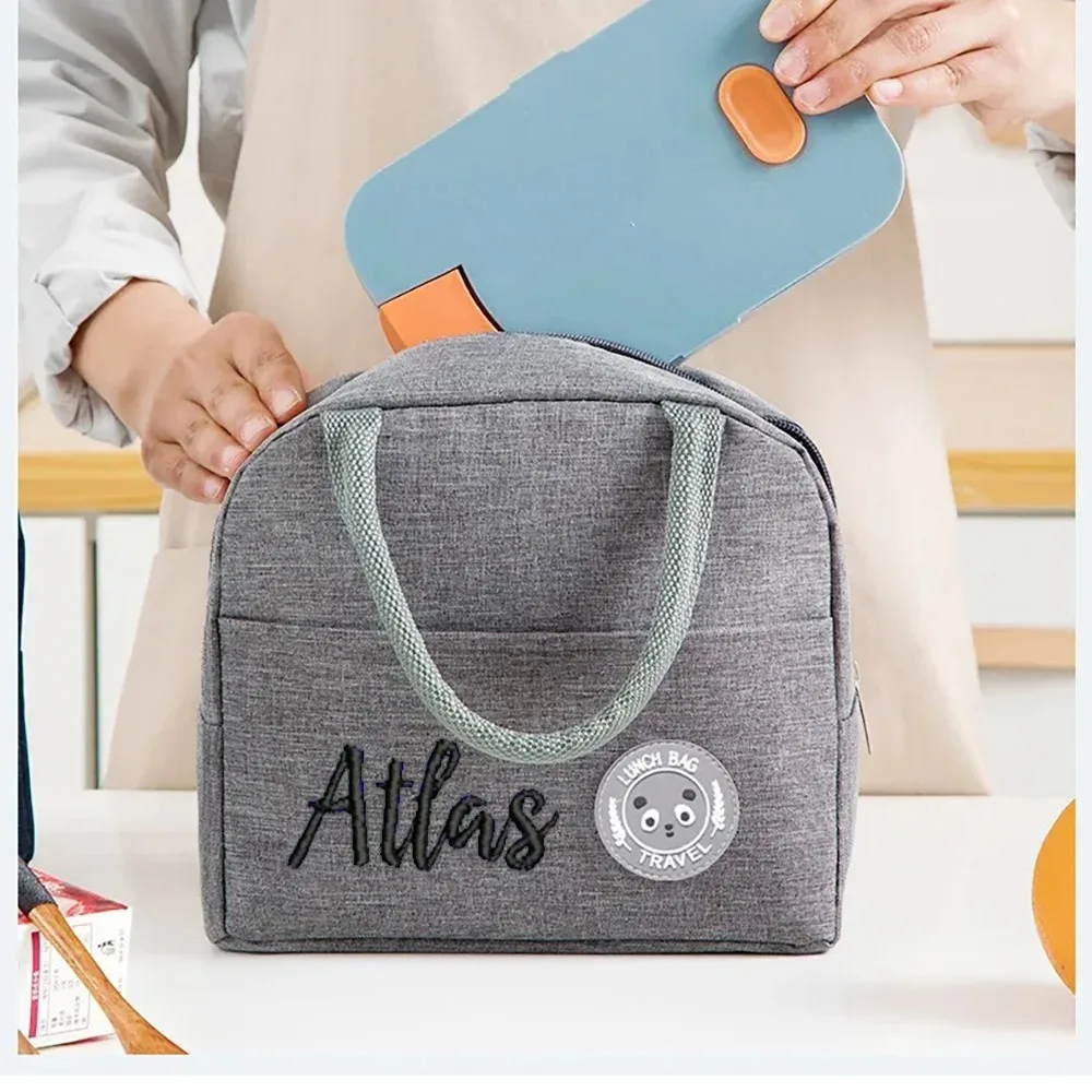 Personalisierte isolierte Lunchtasche – anpassbare Namens-Studenten-Bento-Box, Isolierung aus Aluminiumfolie, wasserdichte Essenspackung, Reisstopp