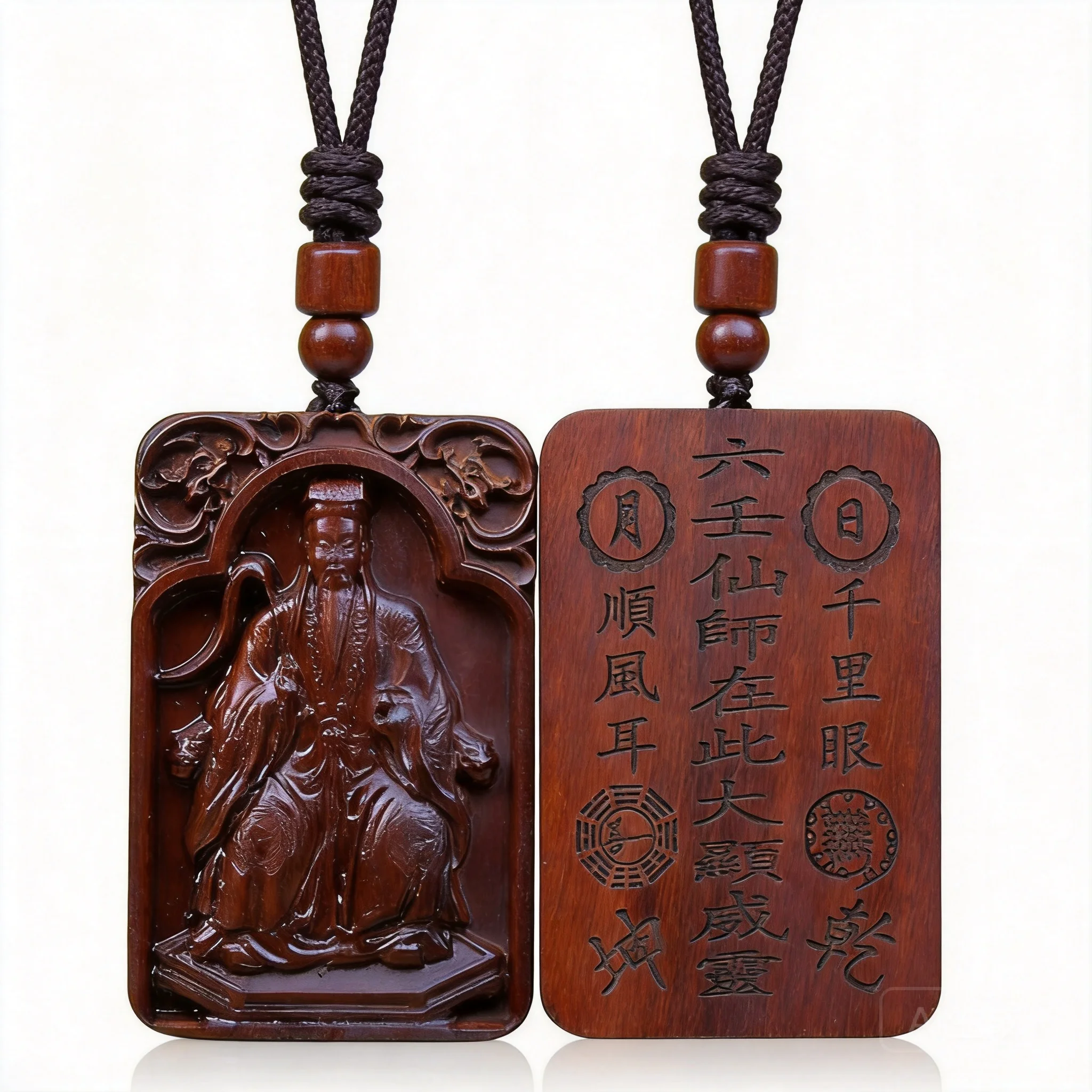

Chinese Style Hand Carved Thunderstruck Jujube Wood Liu Ren Heavenly Master Wenchang Emperor Pendant Lucky Blessing Amulet Hangi
