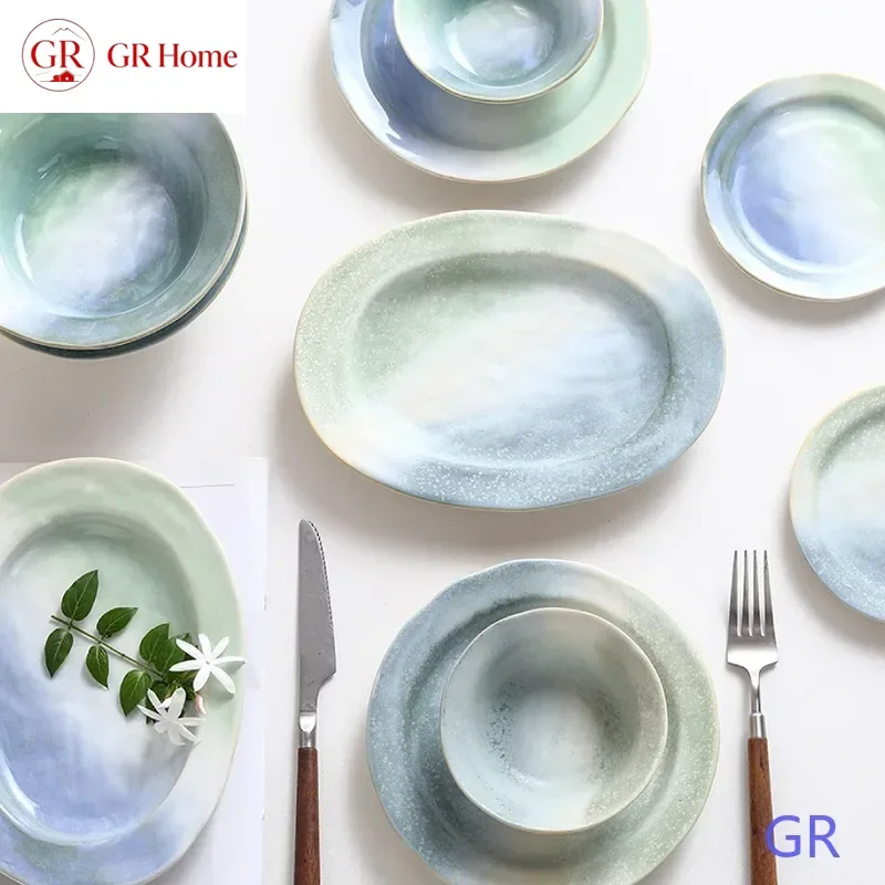Creative Hawaiian Glazed Ceramic Bowl Plate Set Glossy Matte Dinnerware