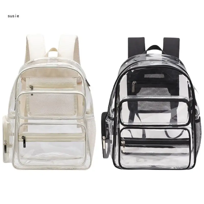 

X7YA Trendy Clear Backpack School Bag Large Capacity Daypack Japanese PVC Book Bag Laptop Rucksack for Festival Daily Use